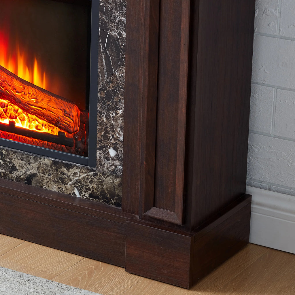 IMKHK Fireplace with Mantel, 46" Freestanding Electric Fireplace Heater with Stacked Stone Surround, TV Stand with Fireplace, Remote Control, Adjustable Flame Level for Living Room, 1400W, Brown