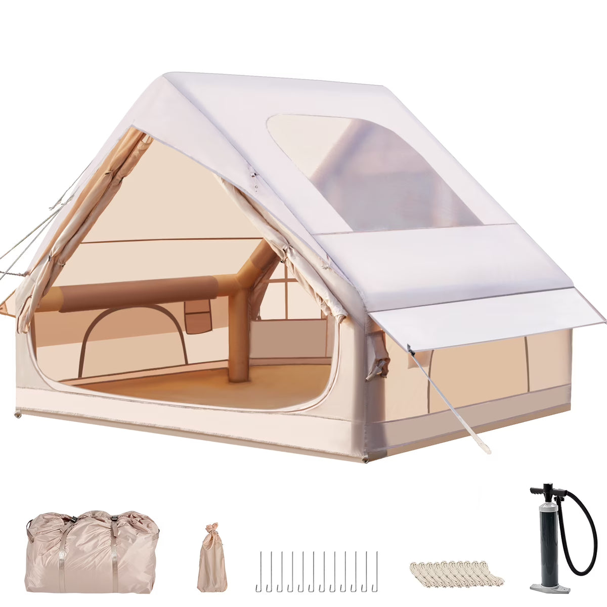 Gaonala 4-6 Person Inflatable Camping Tent with Pump Quick Setup 4-Season Family Tent Waterproof Windproof 420D Oxford Fabric