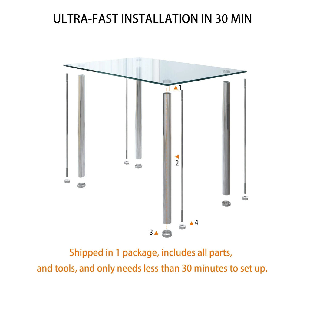 uhomepro White Kitchen Table Set, 5 Pieces Dining Table Set, Tempered Glass Dining Table and Chairs Set for 4, Upgraded Iron Dining Room Table Set with 4 PU Leather Chairs