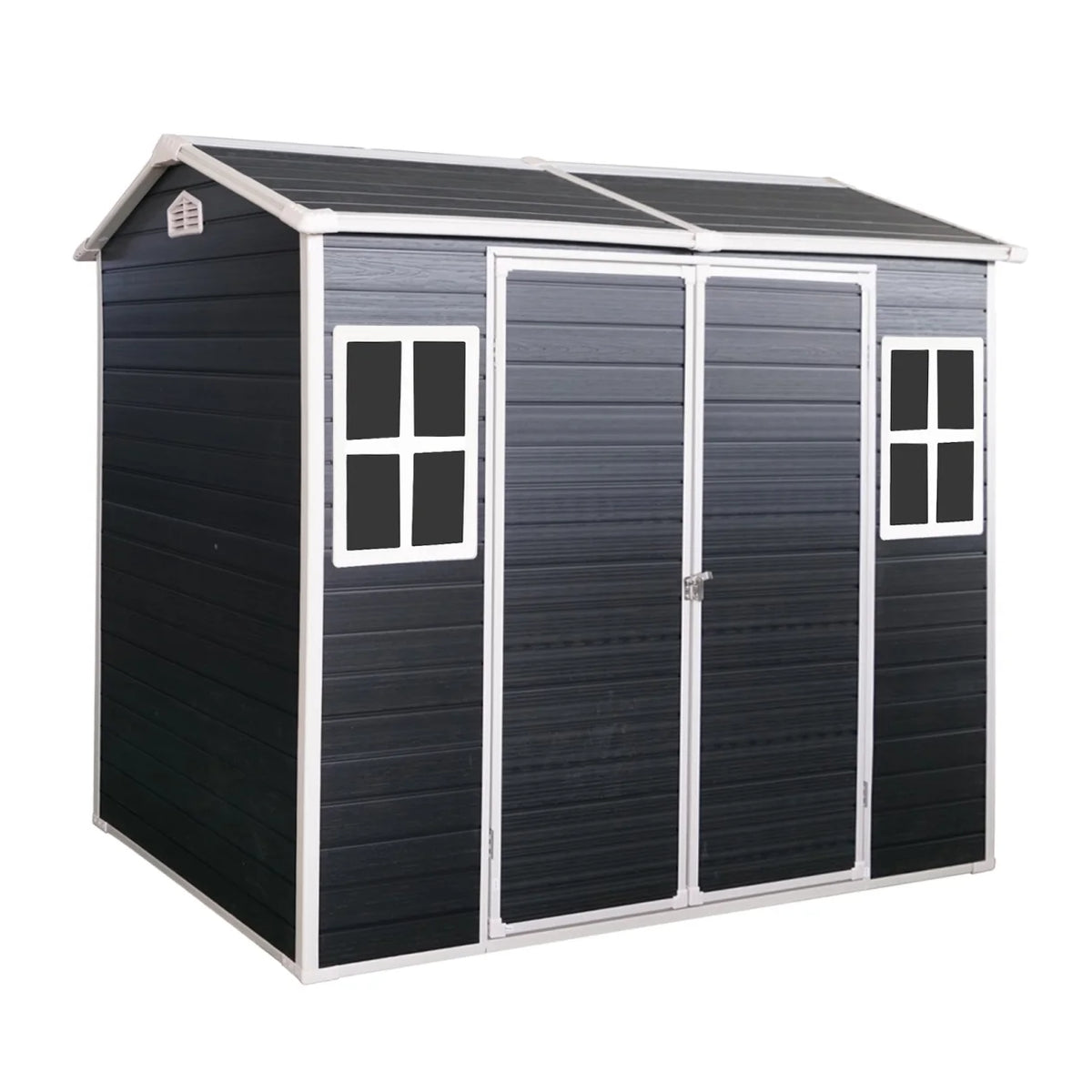 8x4 FT Outdoor Storage Shed with Floor, Resin Garden Sheds with Lockable Door, Vents & Windows, Weather Resistant Tool Shed with Sloped Roof for Backyard Patio, Grey