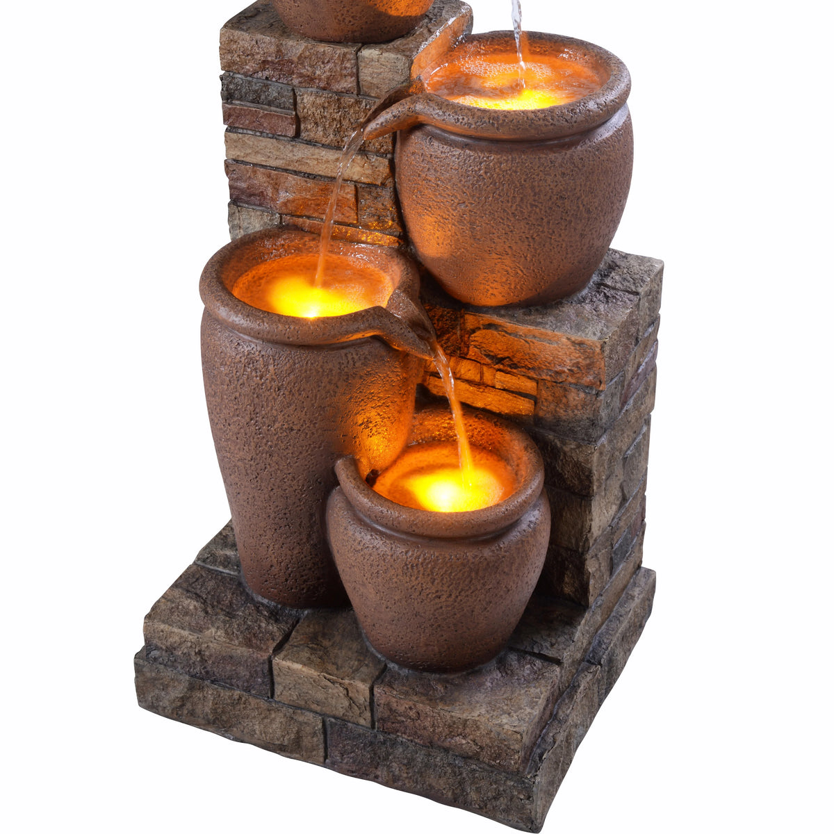 Teamson Home 30.71" 4-Tier Cascading Bowl Solar Powered Water Fountain for Outdoor Living Spaces, Terracotta