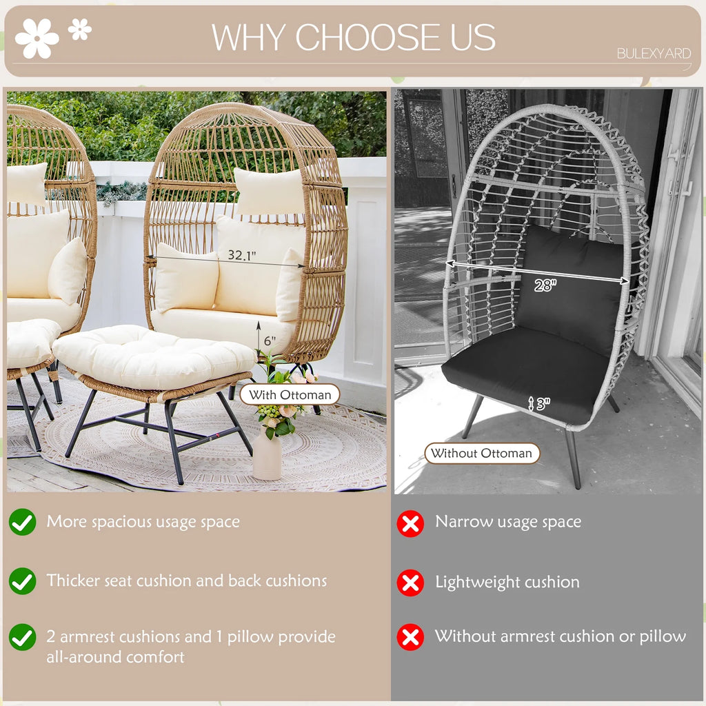 RADIATA 6-Piece Boho Patio Furniture Set, Outdoor Wicker Sectional Sofa Conversation Set with Ice Bucket & Coffee Table, 500lbs Capacity, Beige