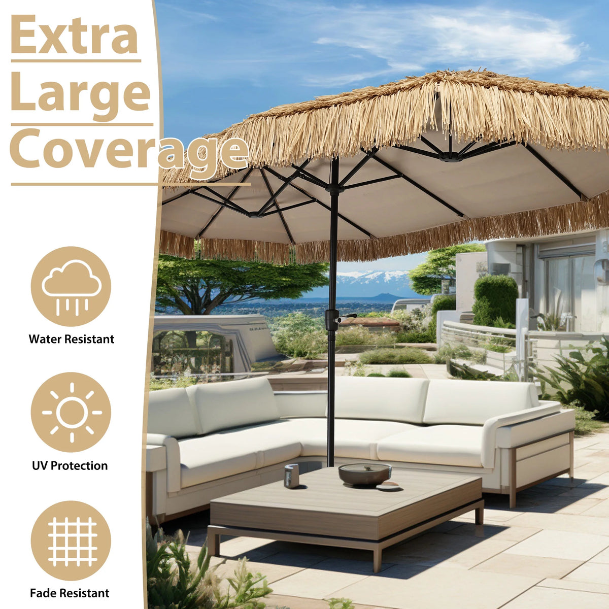Autlaycil 13 ft Tiki Umbrella, Thatched, Hawaiian, Pool, Patio, Beach