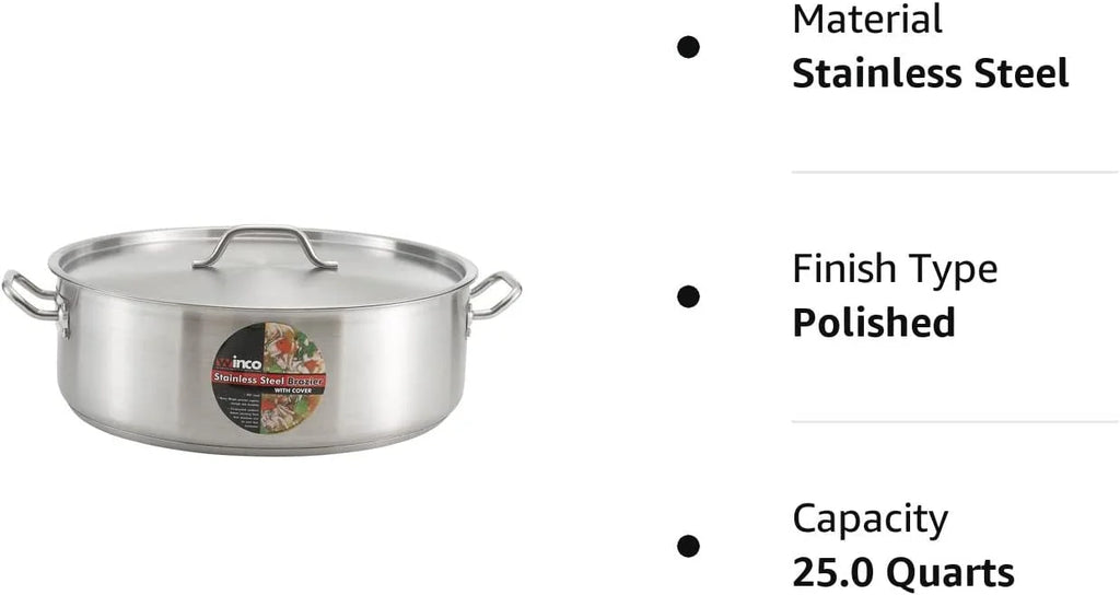 Winware by Winco Brazier With Cover, Stainless Steel 20 Quart