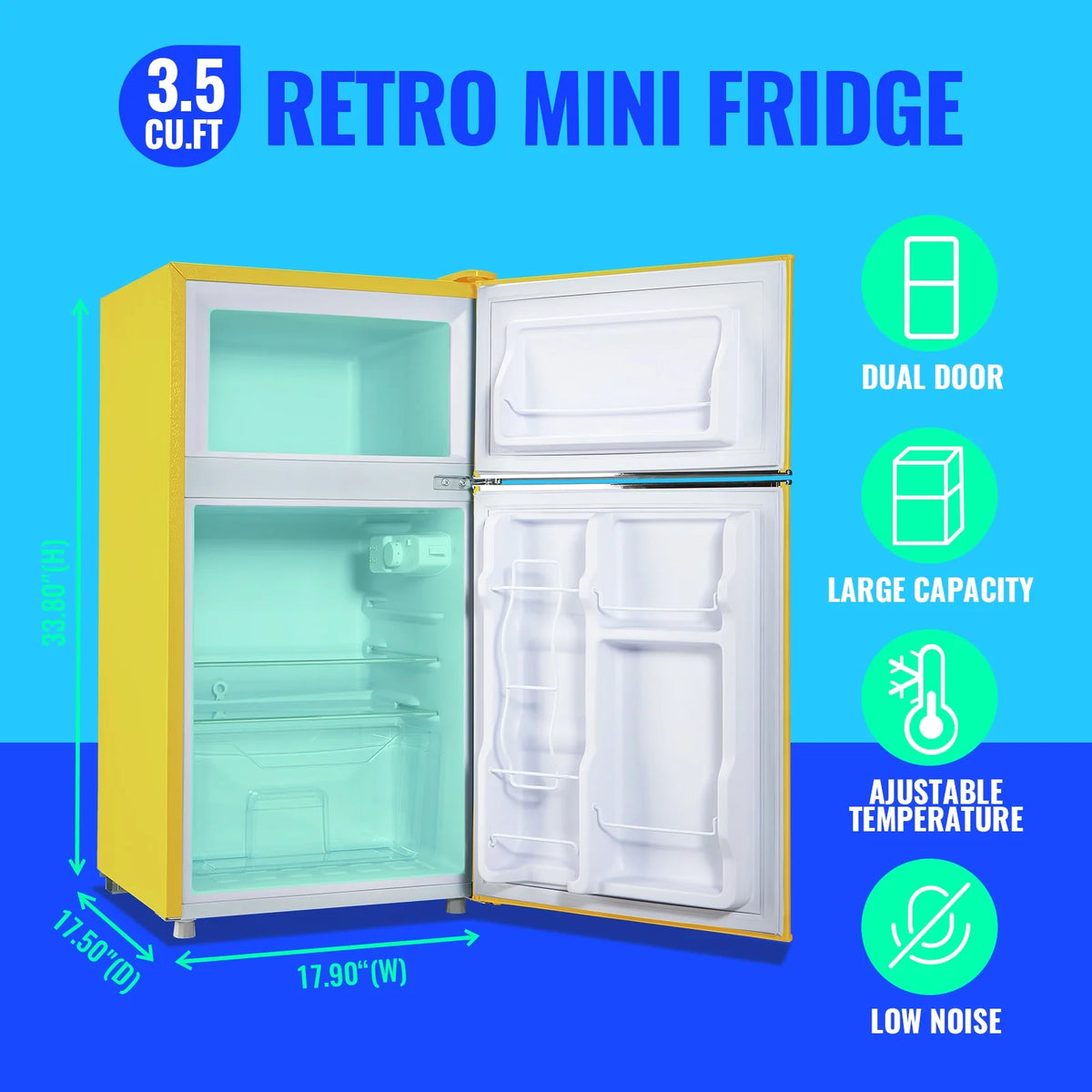 Tacool 3.5 Cu.ft Retro Mini Fridge with Freezer, 2 Door Small Refrigerator with 7 Adjustable Thermostat for Home, Blue