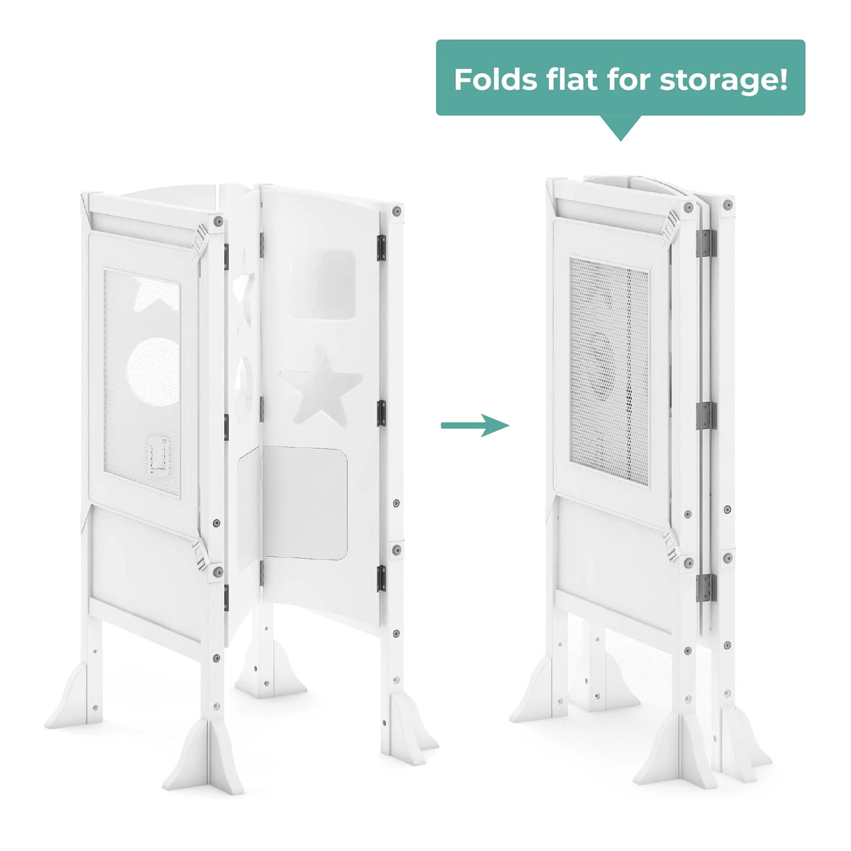 Guidecraft Classic Kitchen Helper Kids' Step Stool - Natural: Foldable and Adjustable Wooden Toddler Tower for Learning with Keeper