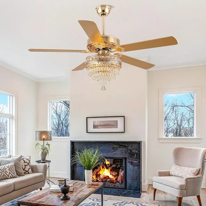 YIOSI 52" Crystal Ceiling Fan Fandelier with Remote Control, Modern Chrome Chandelier Ceiling Fan, Whisper-Quiet Motor, Reversible Blades, LED Lighting, Energy-Efficient, Elegant Living Room Fan