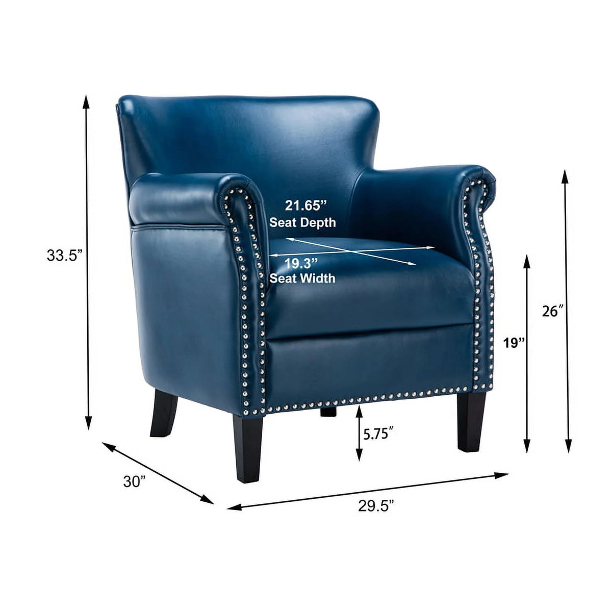 Comfort Pointe Holly Navy Blue Faux Leather Club Chair with Nail Head Trim