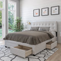 DG Casa Benjamin Upholstered Platform Bed Frame with Storage Drawers Square Tufted Headboard and Full Wooden Slats, Box Spring Not Required - Queen Size in Beige Polyester Blend Fabric