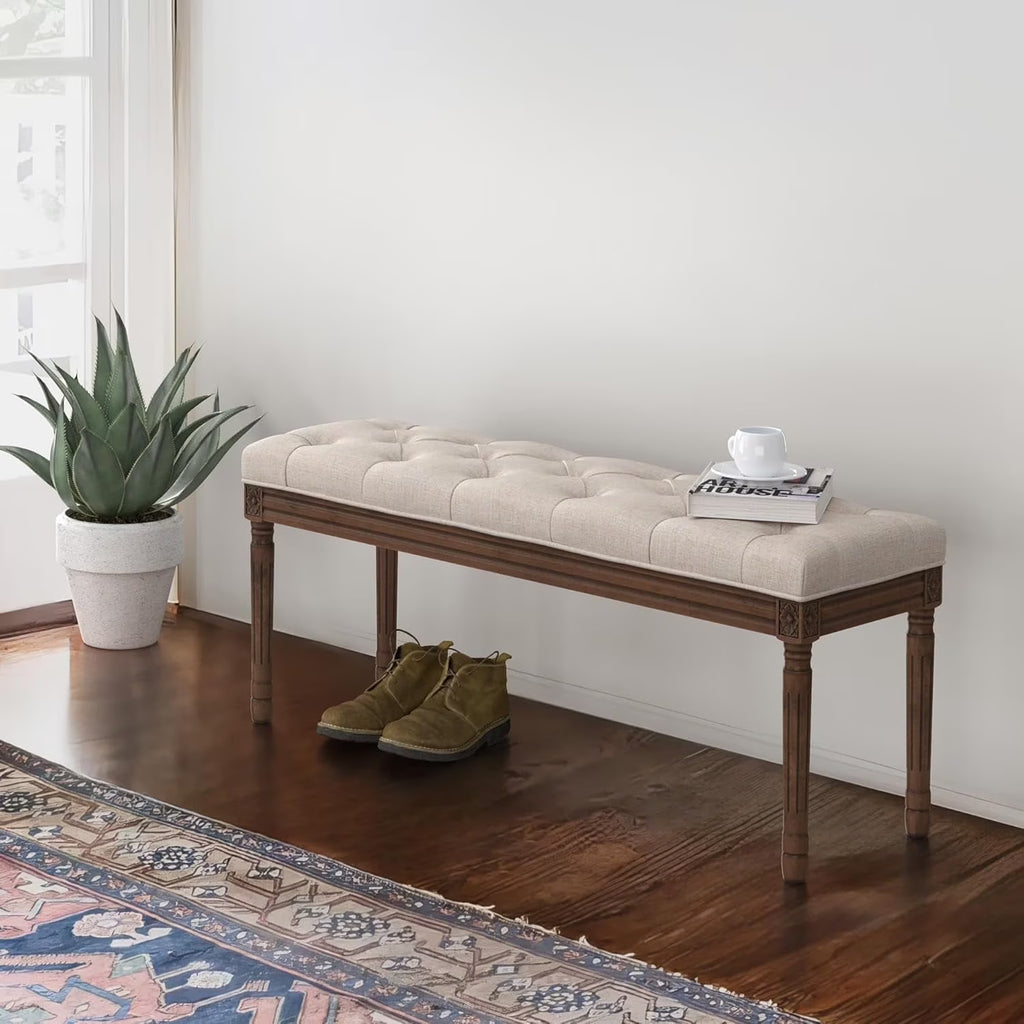 Dycanpo 44'' End of Bed Bench, Vintage Upholstered Bench for Entryway, Wheat