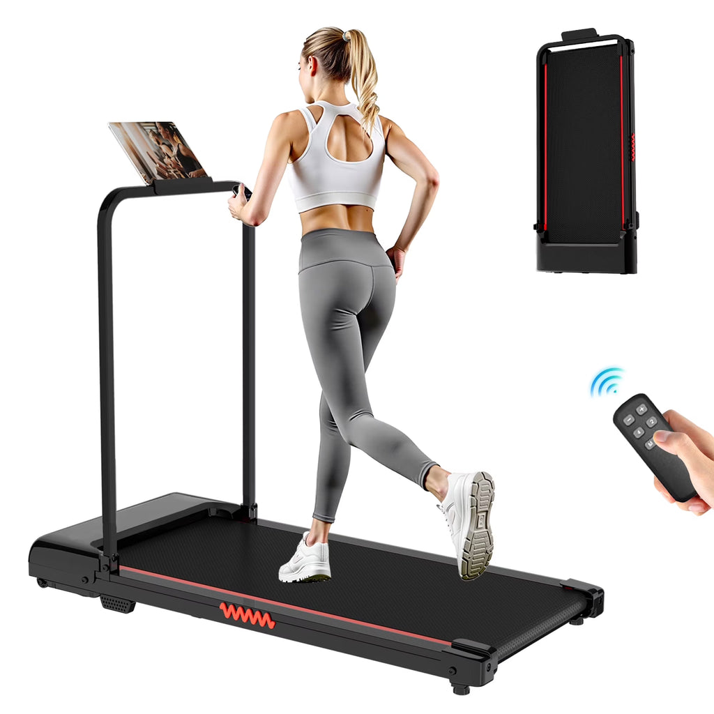 2 in 1 Walking Pad Treadmill, Foldable Treadmills with Handle Bar, 2.5HP Portable Folding Treadmill with Remote Control, Under Desk Treadmill for Home Office, 300lbs, Black