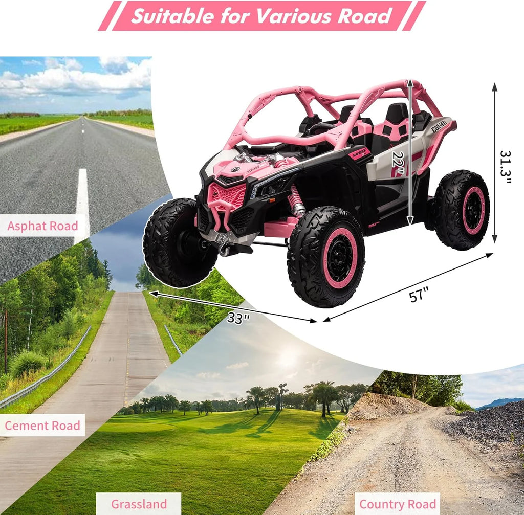 EastVita 2 Seats Ride on Ride on Car 200W Motors UTV,with Remote Control 23" Seats Width Electric Vehicle, EVA Wheels,Music,Head+Tail Light