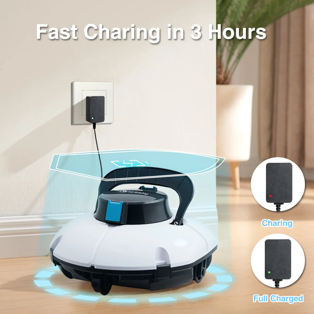 (2025 Upgrade) Cordless Robotic Pool Cleaner, Winny Pool Cleaner Automatic Pool Vacuum with Dual Filters, 80 Mins Runtime, Ideal for Flat Above Pools Up to 645 Sq.Ft (White and Blue)