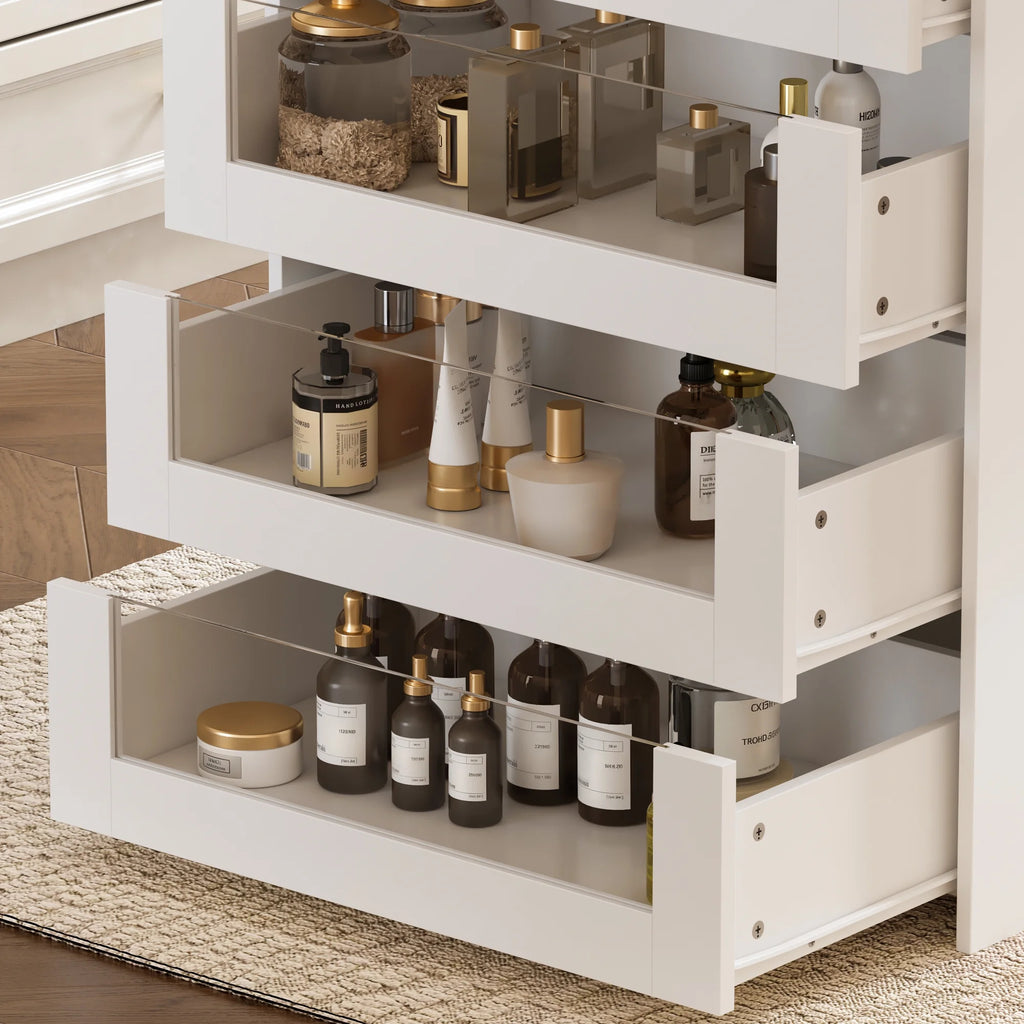 KULAGAGA Closet Island with Glass Top & 8 Drawers,Wardrobe Armoire  Island for Walk-in Closet, Store Dressing Room, 47.2 W x 23.6 D x 31.5 H
