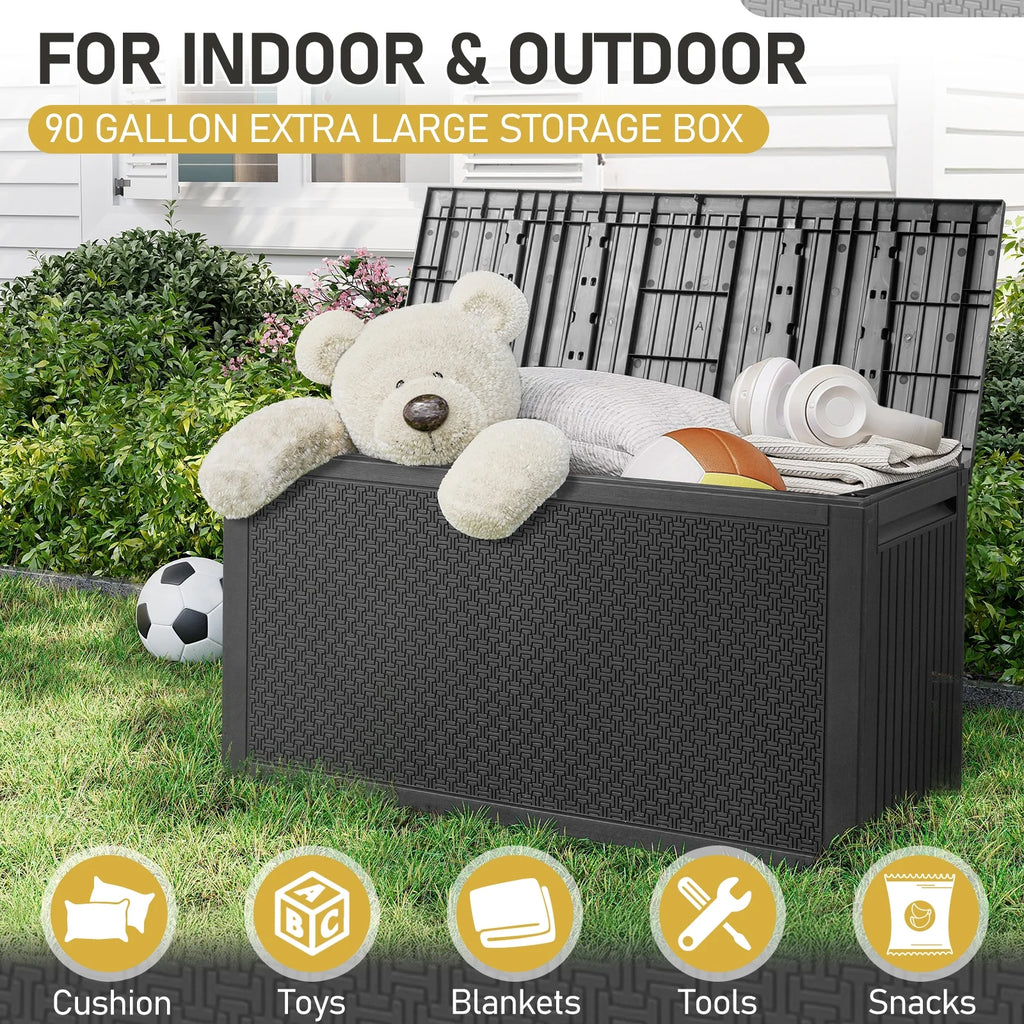 Ktaxon 90 gal Outdoor Garden Plastic Storage Deck Box Gray