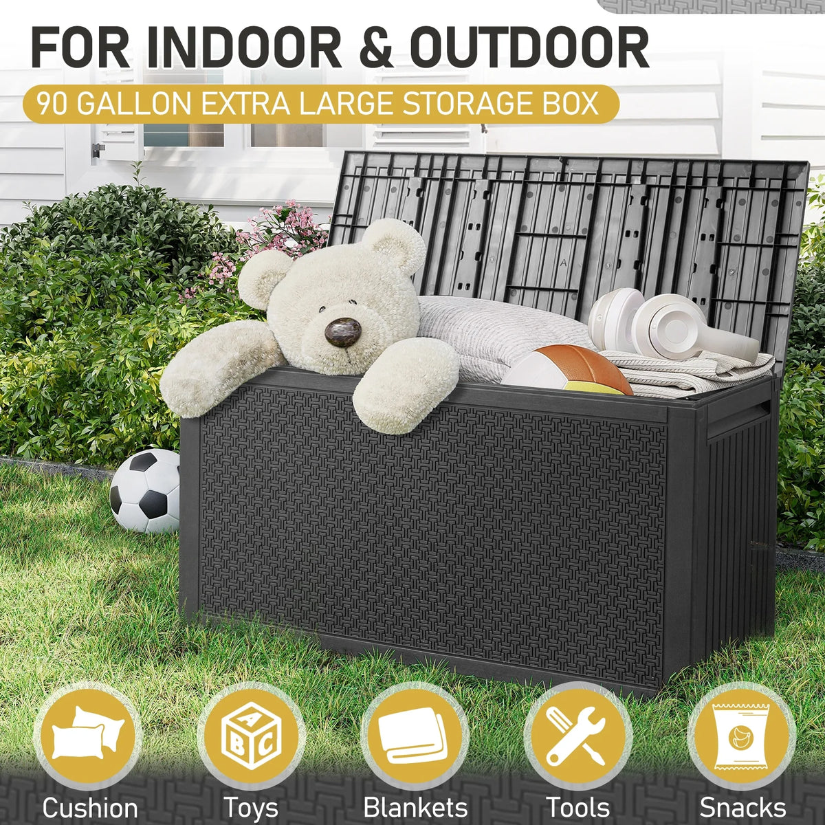 Ktaxon 90 gal Outdoor Garden Plastic Storage Deck Box Gray