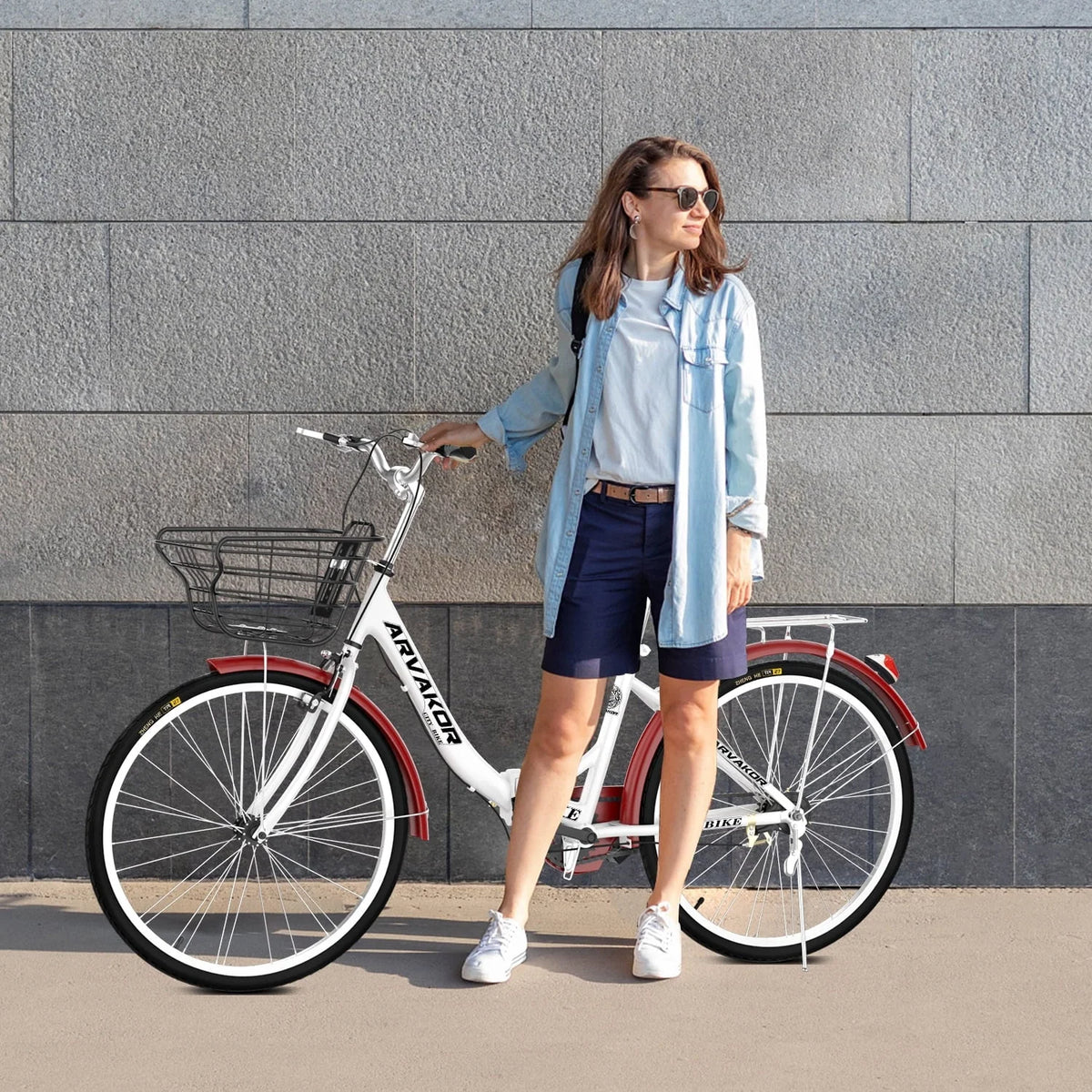 ARVAKOR 26 Inch Women Bike, Classic Bicycle Retro Bicycle, Cruiser Bike, White