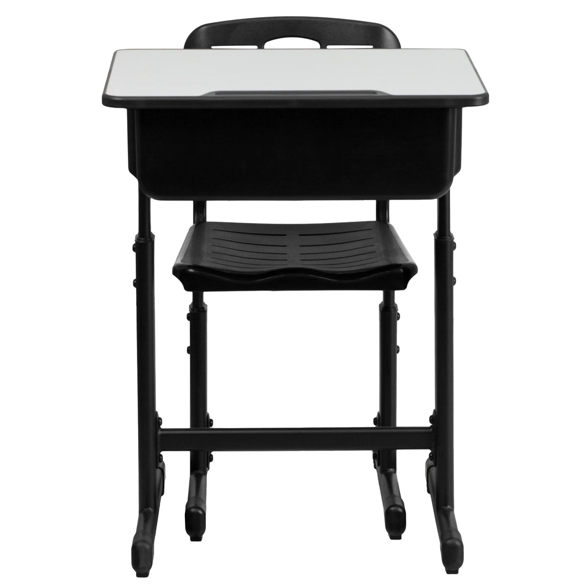 Flash Furniture Adjustable Height Classroom Student Desk with Chair and Book Box, Gray/Black