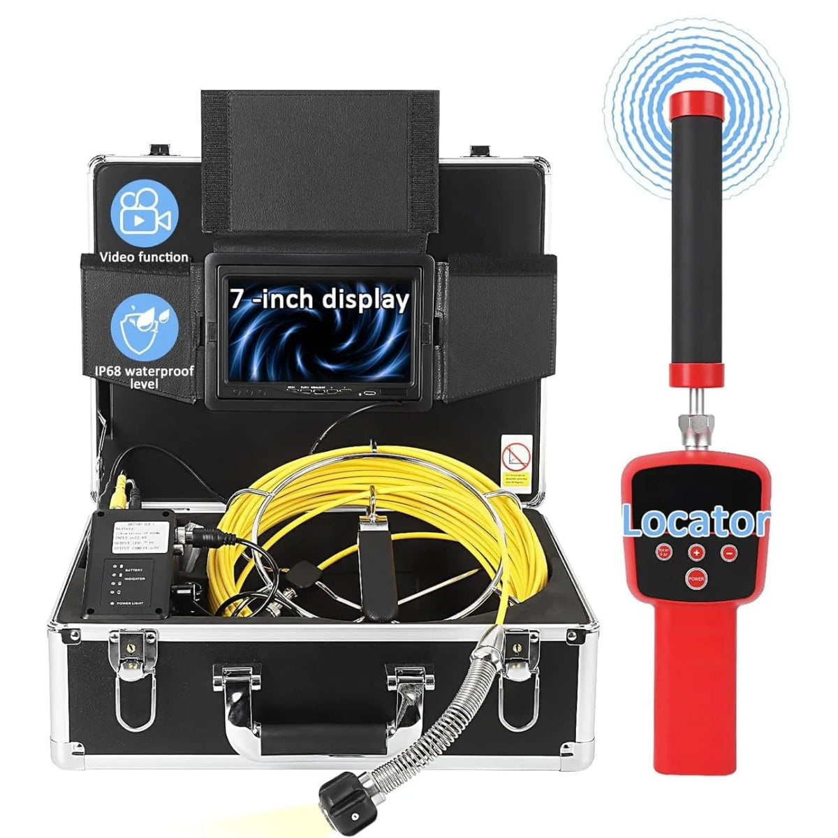 Aoile 100Ft Sewer Camera with Locator, 7" Snake Camera with DVR & 12 Adjustable LEDs, Pipe Camera w/ Self Leveling, Drain Camera for Inspecting Sewers
