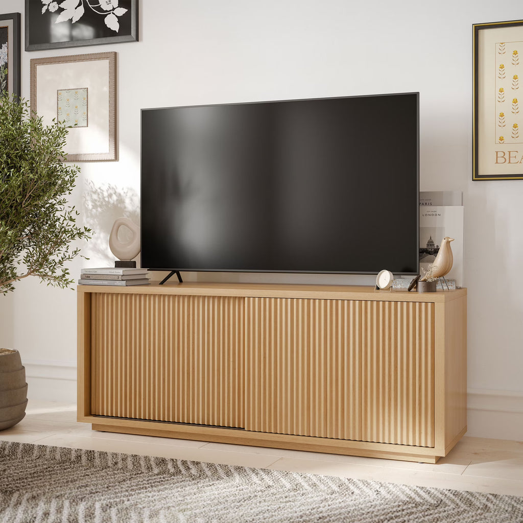 Beautiful Fluted TV Stand for TVs up to 70 by Drew Barrymore, Rich Black Finish