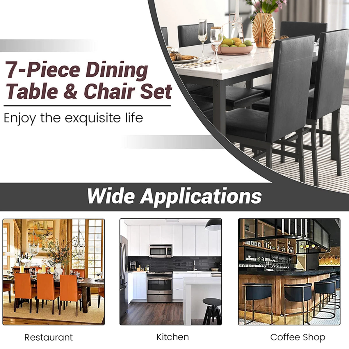 Dining Table with 6 High-back Upholstered Chairs, Modern Dinette Set, Dining Table and Chairs Set for 6 Persons, Small Home Kitchen Dining Table Set, Ideal for Apartment Breakfast Nook Bar, B1470