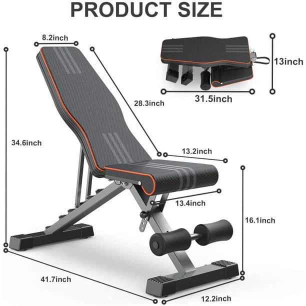 Yoleo 660 lbs Folding Sturdy Workout Bench  Weight Strength Training Benches  Thickness Pad with 7 Adjustable Incline
