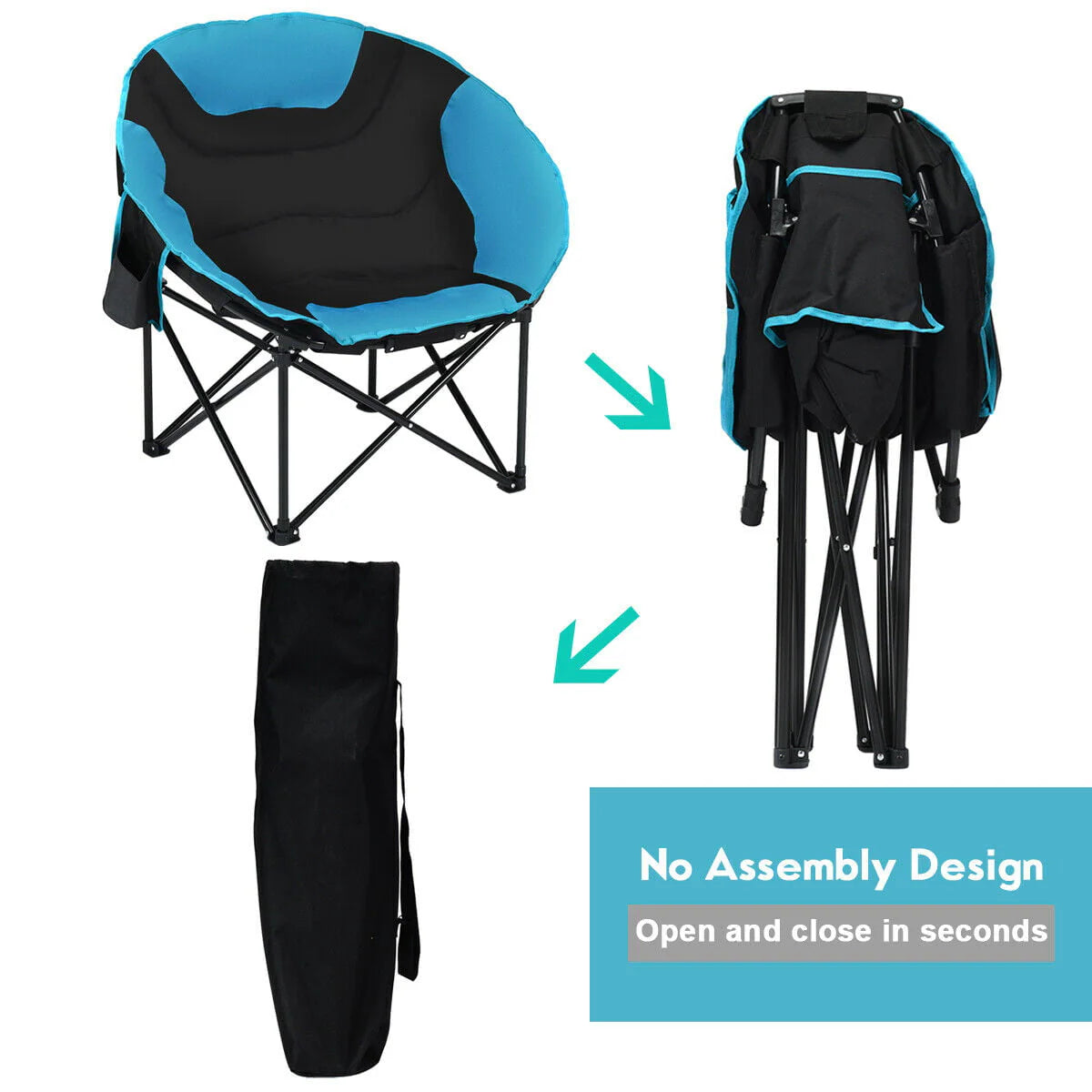 Gymax Moon Saucer Steel Camping Chair Folding Padded Seat w/ Carry Bag