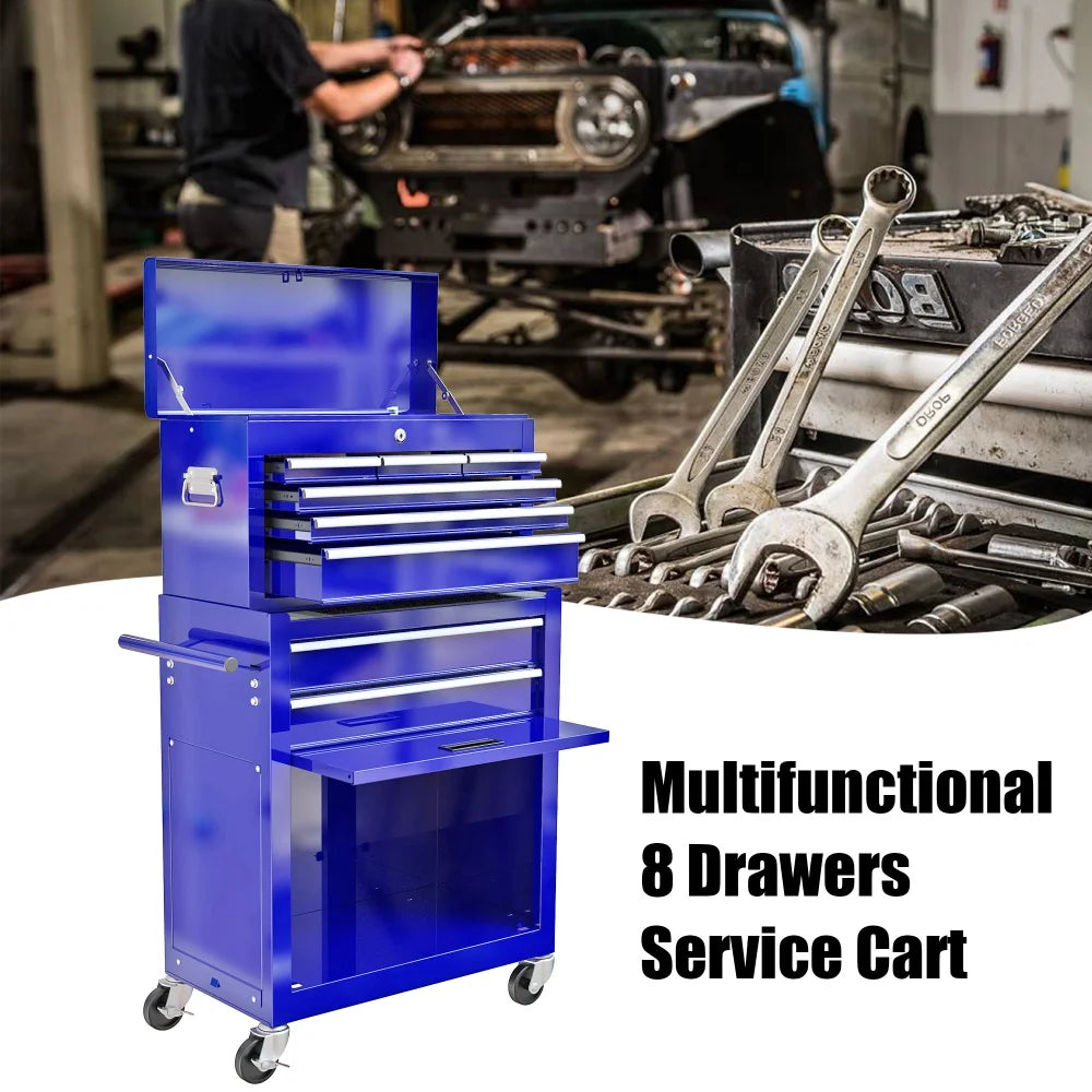 8-Drawer Rolling Tool Chest with Wheels, Removable Tool Box with Locking System, Tool Box Organizer with Hooks, Large Capacity Garage Storage Cabinet for Warehouse, Garage, Repair Shop, Orange