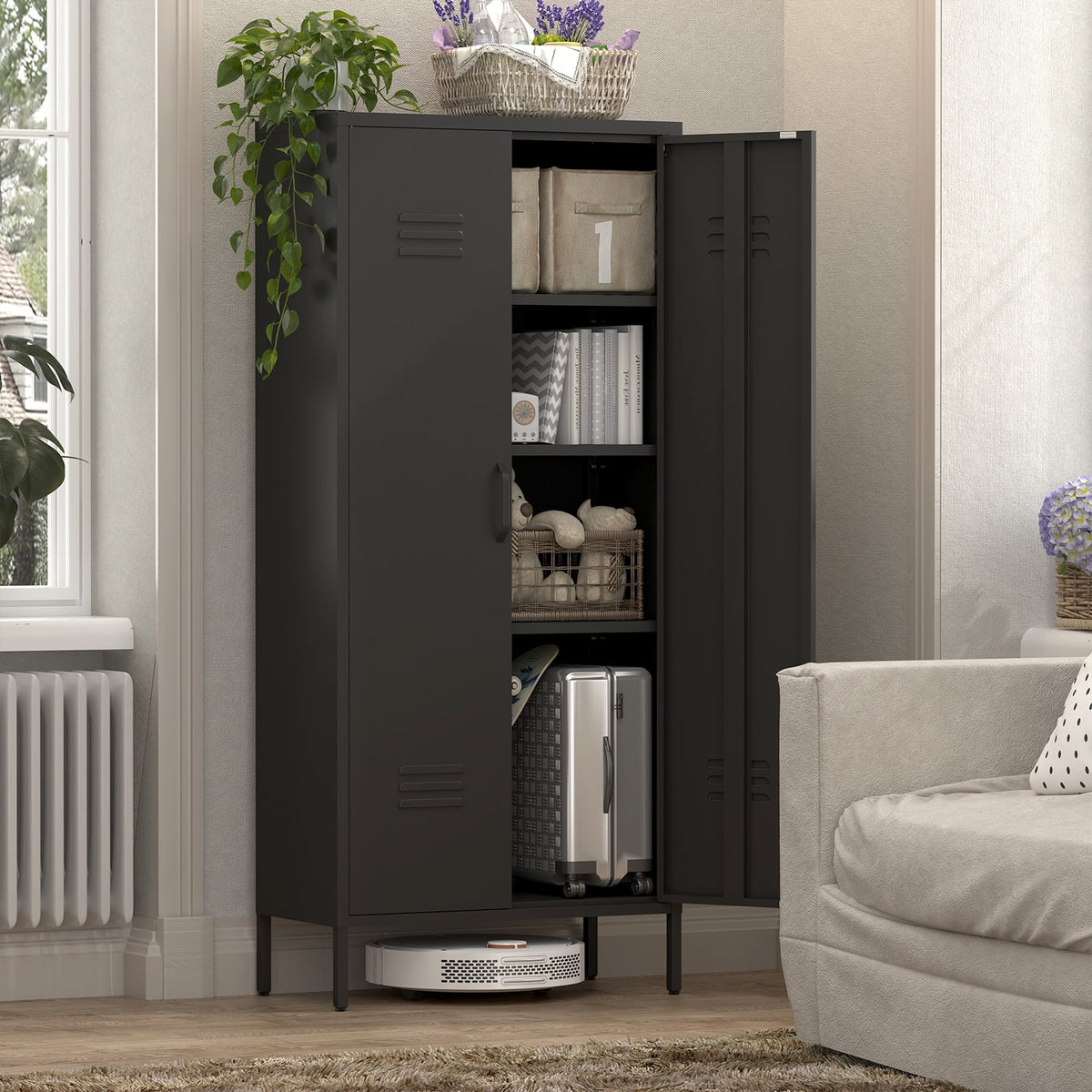 Marcree Green Metal Cabinet,2 Door Accent Cabinet,Metal Locker Cabinet with Legs,Sideboard Cabinet with Adjustable Shelves,Locker Storage Cabinet for Living Room,Entryway