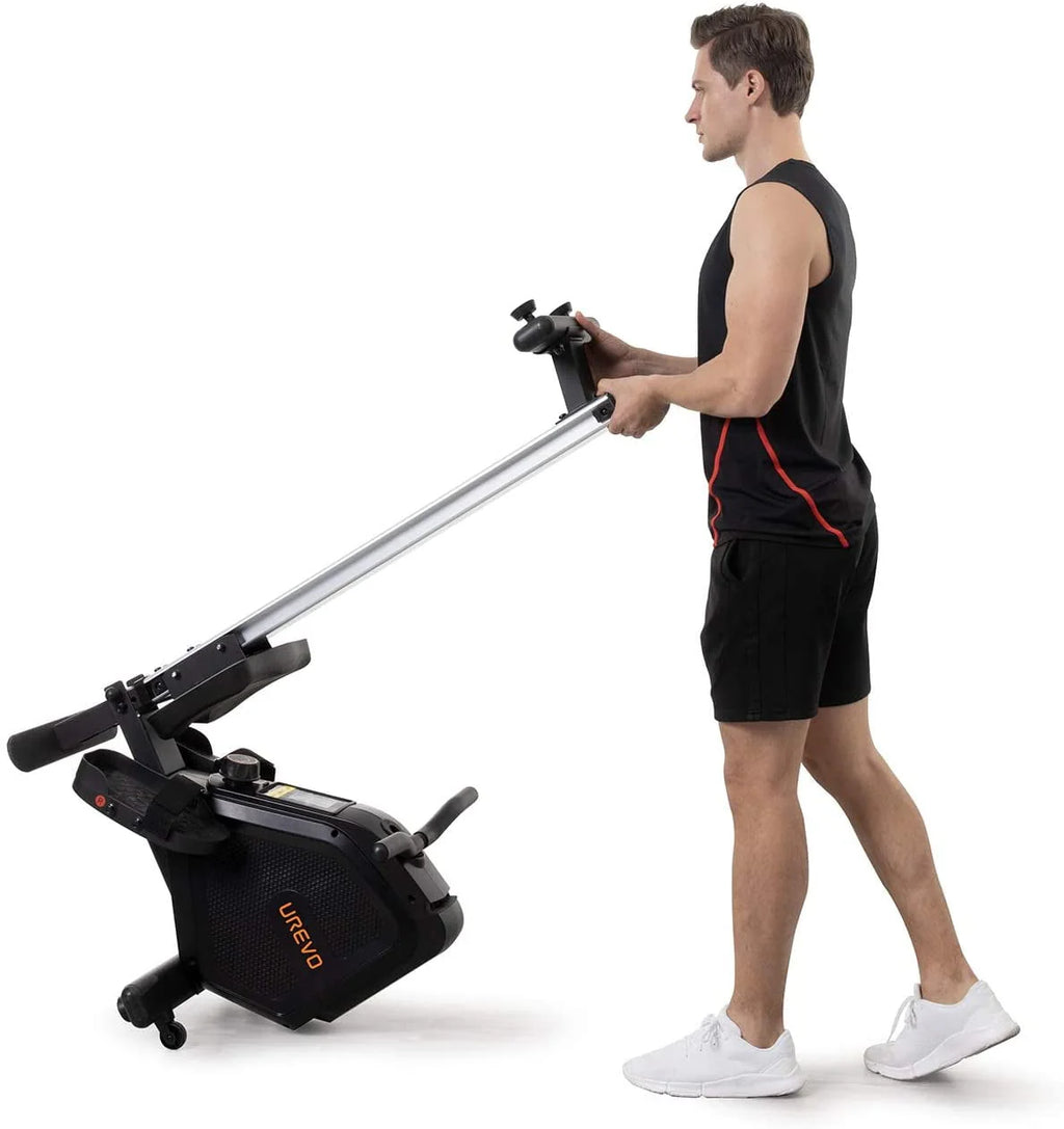 UREVO Foldable Rowing Machine, Folding Exercise Rower with Aluminum Rail, LCD Monitor, 8 Level Adjustable Resistance, 265 lb Weight Capacity