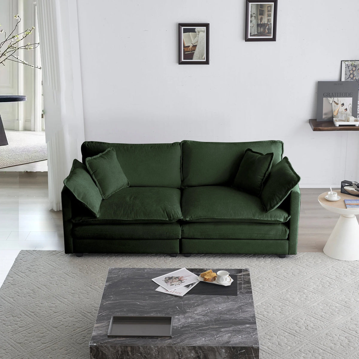 Comfy Deep Seat Sofa Chair, Upholstered Chenille Fabric Armchair with Toss Pillow for Living Room, Bedroom - Beige, Sturdy Wood Frame, 22+ Combination Options