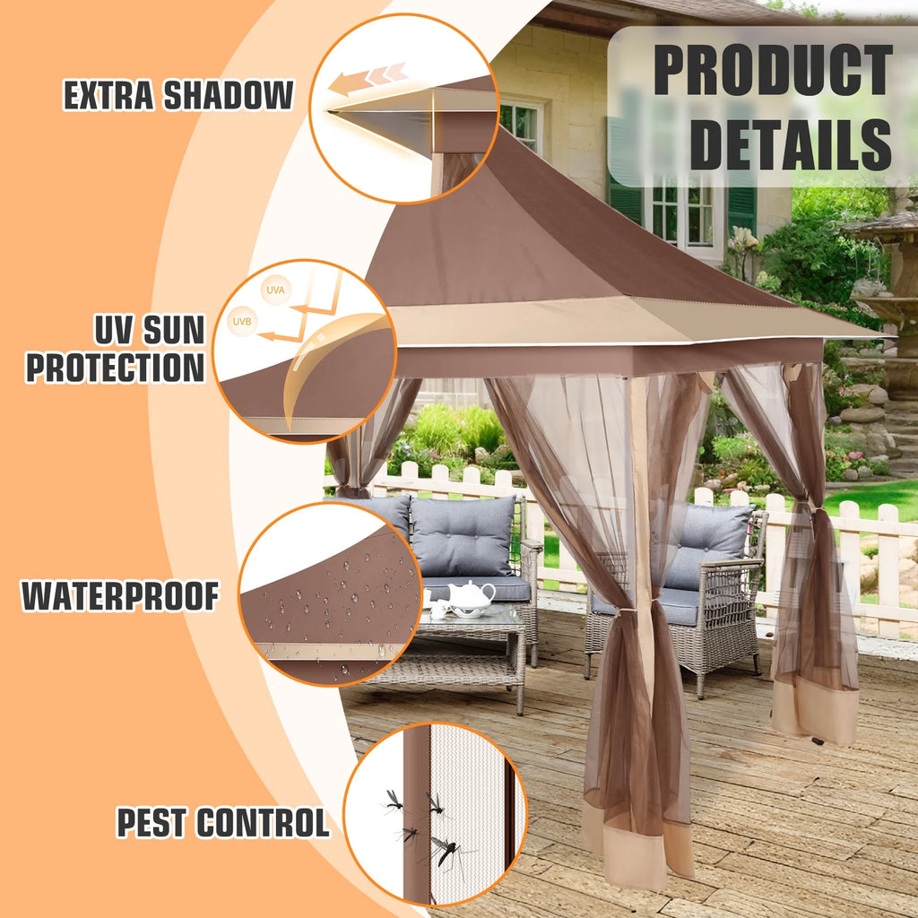HOTEEL 11x11 Outdoor Waterproof Gazebo, Pop up Canopy Gazebo with Mosquito Netting & UV Protection for Parties, Camping, Weddings, and Backyard Events, Gray