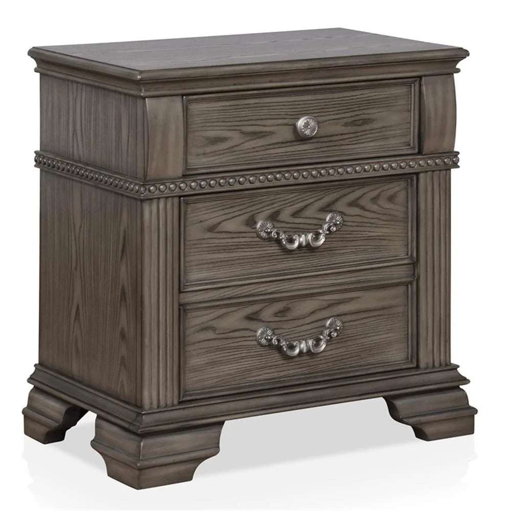FOA Charo 6pc Gray Wood Bedroom Set-King Nightstands