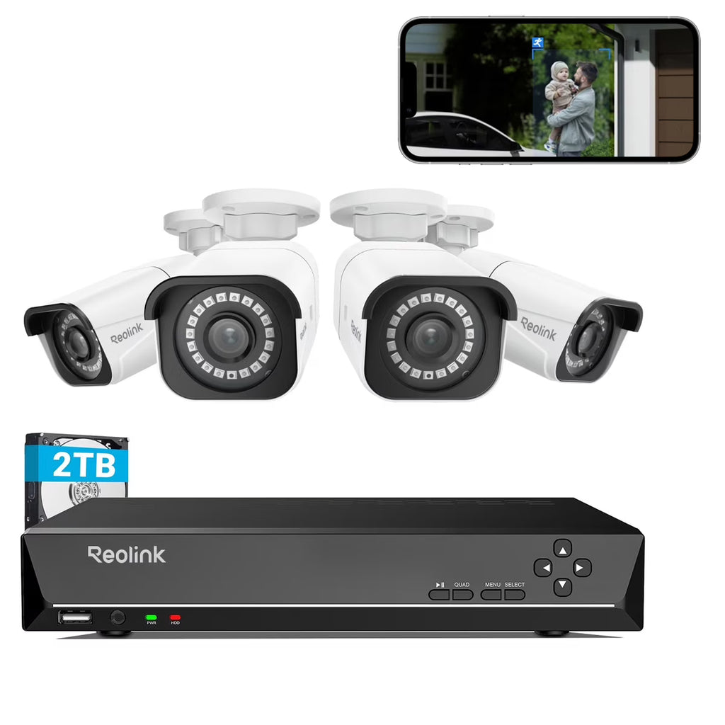 Reolink 4K 8CH Outdoor PoE Camera System,4Pcs 8MP Video Security Camera Smart Person/Vehicle Motion Detection,24/7 Recording