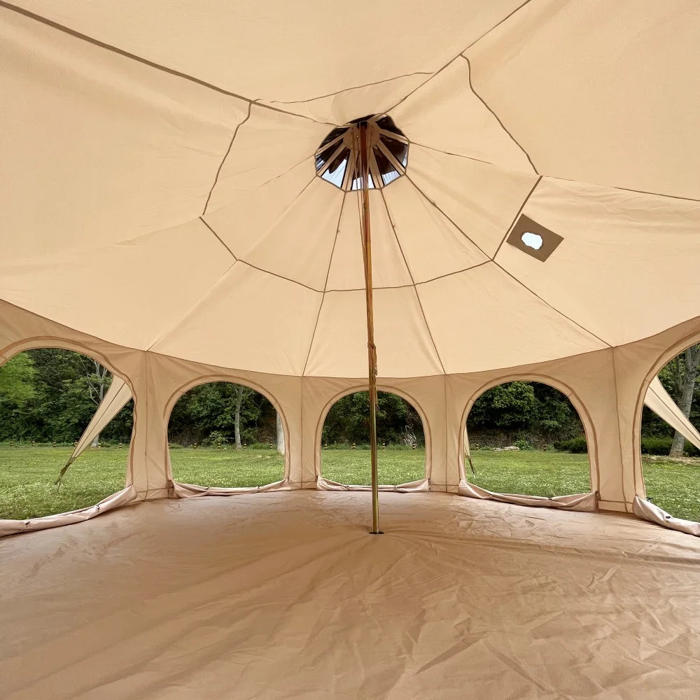 Latourreg Glamping  15FT Bell Tent 4.6m Yurt Tent with Stove Jack, Zipped Removable Floor for Family Camping