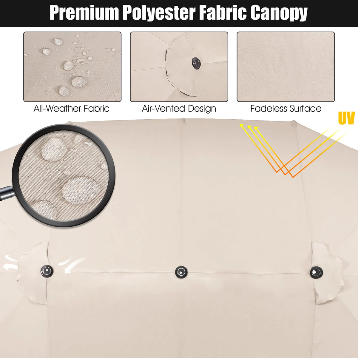Costway 15ft Beige Patio Double-Sided Umbrella, Crank Lift