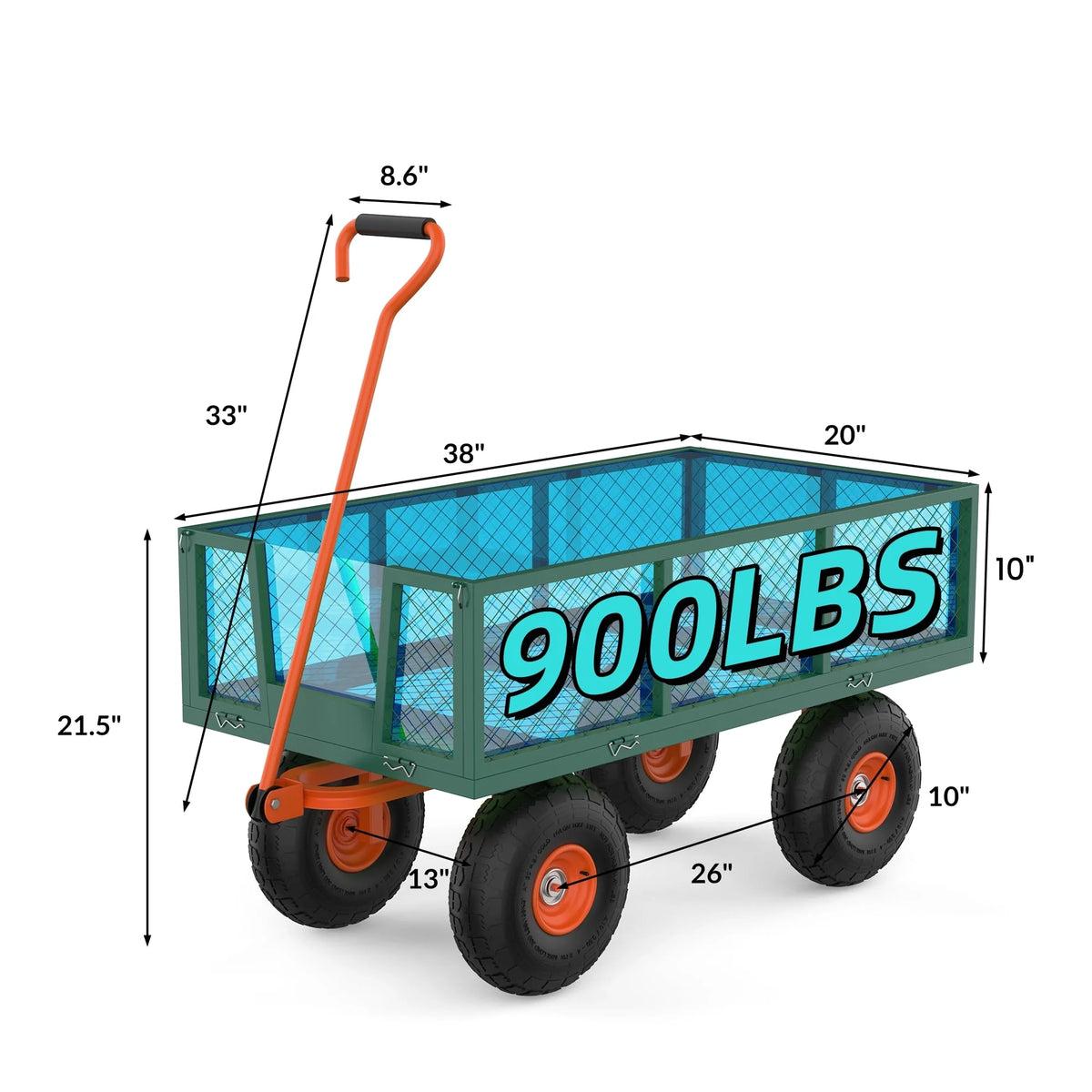 Heavy Duty Steel Garden Cart, Garden Wagon Cart on Wheels, Outdoor Metal Yard Utility Wagon Carts  w/Adjustable Handle & Removable Sides(Convert to Flatbed)