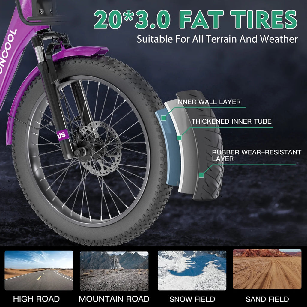 MOONCOOL TK1 Folding Electric Tricycle for Adults,48V 14.5Ah Removable battery, 500W Peak 1000w Motor, 20" Fat Tire Step-Thru 3Wheel Electric Bicycle w/Front&Rear Baskets, Certified to UL 2849 by SGS