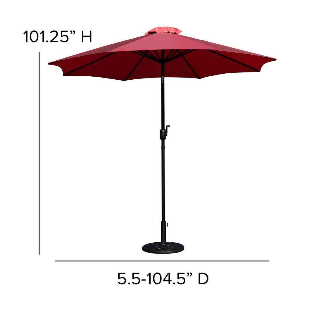 Merrick Lane Patio Umbrella with Base - 9' Tan Polyester Patio Umbrella - 30+ UV Protection - Waterproof Black Cement Base with 1.5" Diameter Aluminum Pole