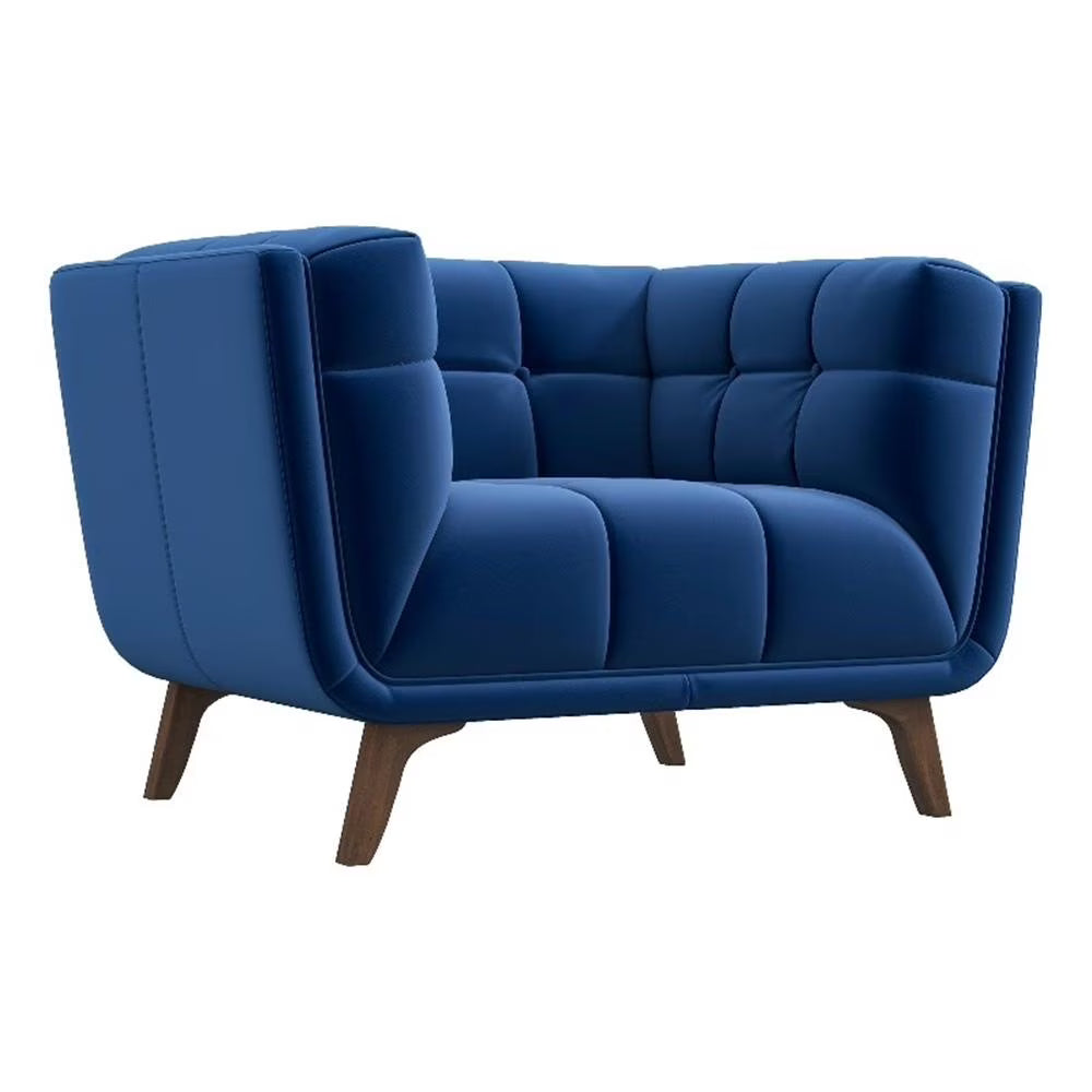 Allen Mid-Century Modern Velvet Upholstered Armchair in Blue