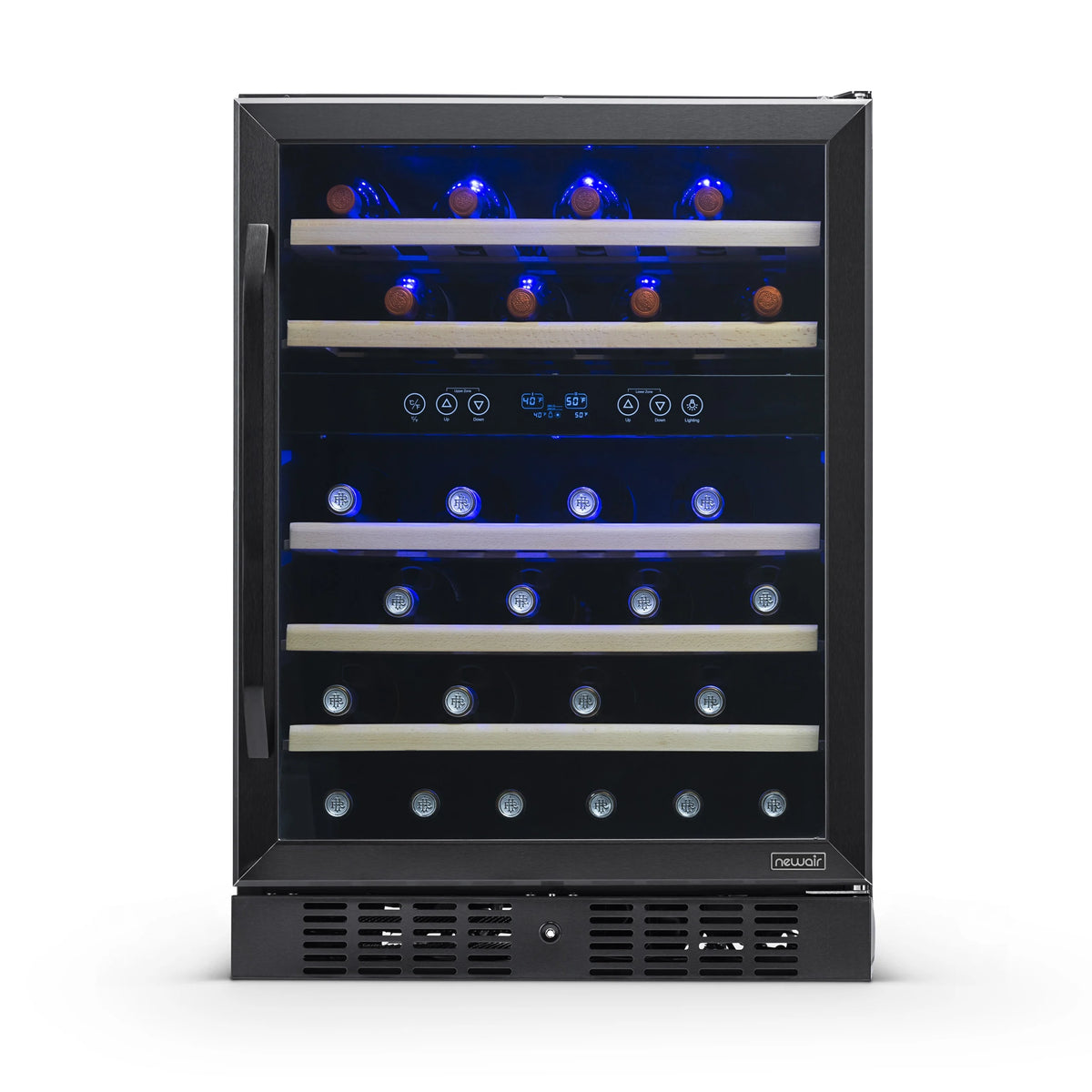 Newair 24-inch 46 Bottle Wine Cooler Refrigerator, Built-in Dual Zone Wine Fridge in Black Stainless Steel for Home, Office or Bar