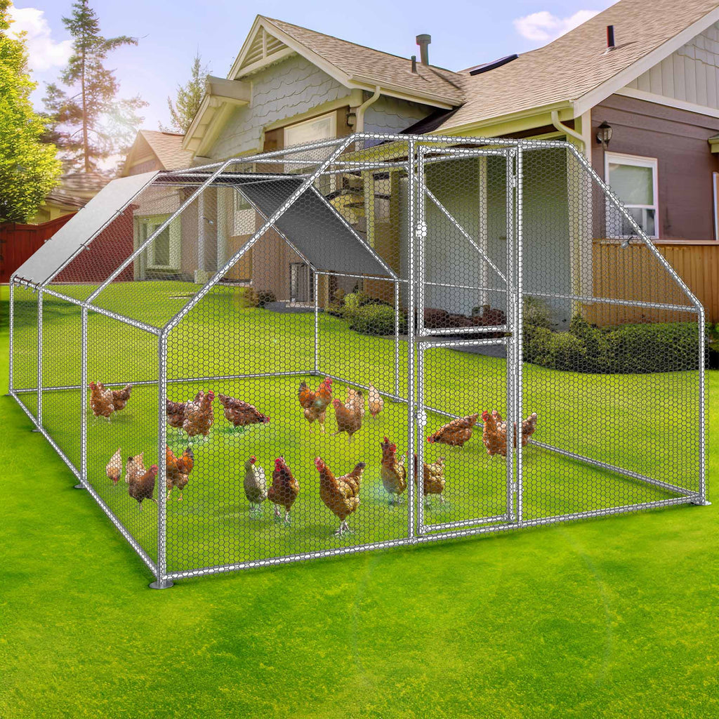 Dextrus Large Metal Chicken Coop, Walk-in Chicken Run, Galvanized Wire Poultry Chicken Hen Pen Cage, Rabbits Duck Cages with Waterproof Anti-Ultraviolet Cover for Farm, Backyard
