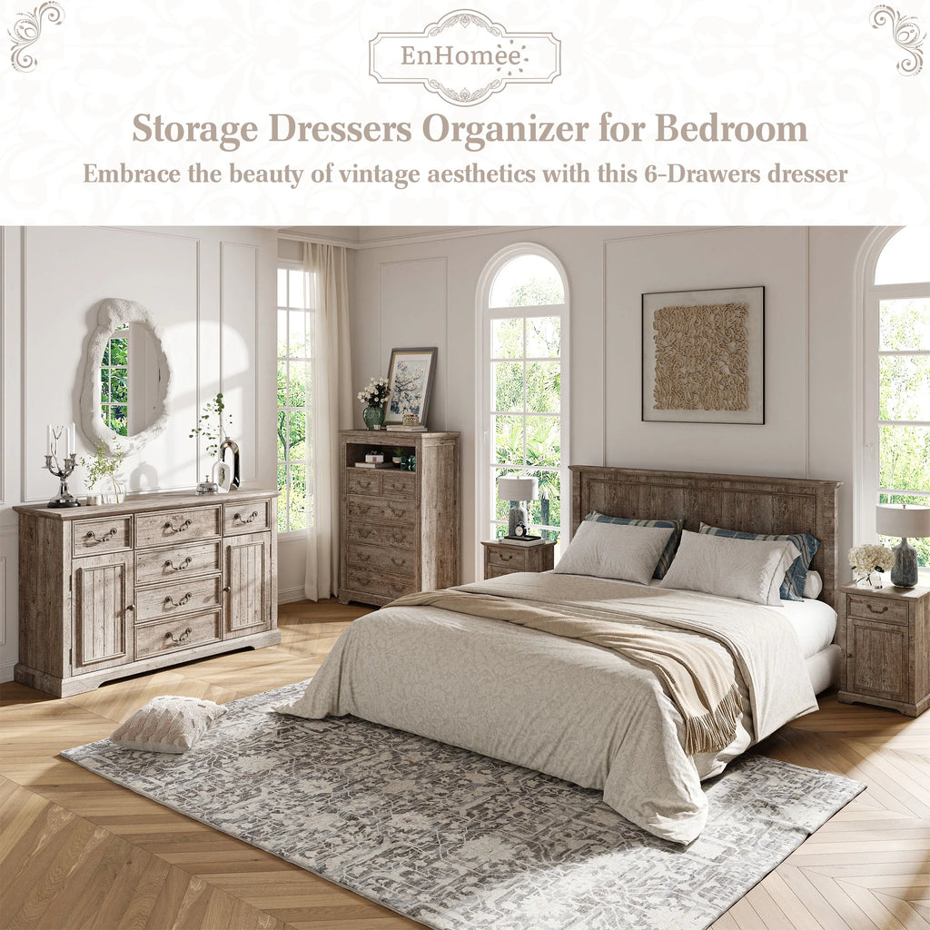 EnHomee Wood Dresser for Bedroom 9 Drawer Dressers&Chest of Drawers 63"L x 15.7"W x 31.5"H,Brown