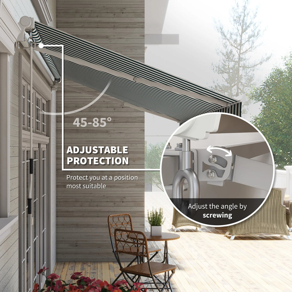 Outsunny 12' x 10' Manual Retractable Awning Outdoor Sunshade Shelter for Patio, Balcony, Yard, with Adjustable & Versatile Design, Beige and White