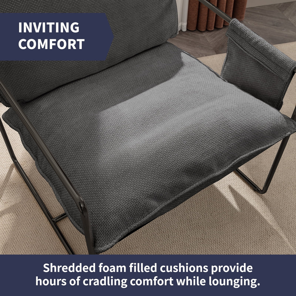 ZAFLY Accent Chair Set of 2, Modern Sling Chair with Metal Frame, Comfy Chair for Living Room - Beige