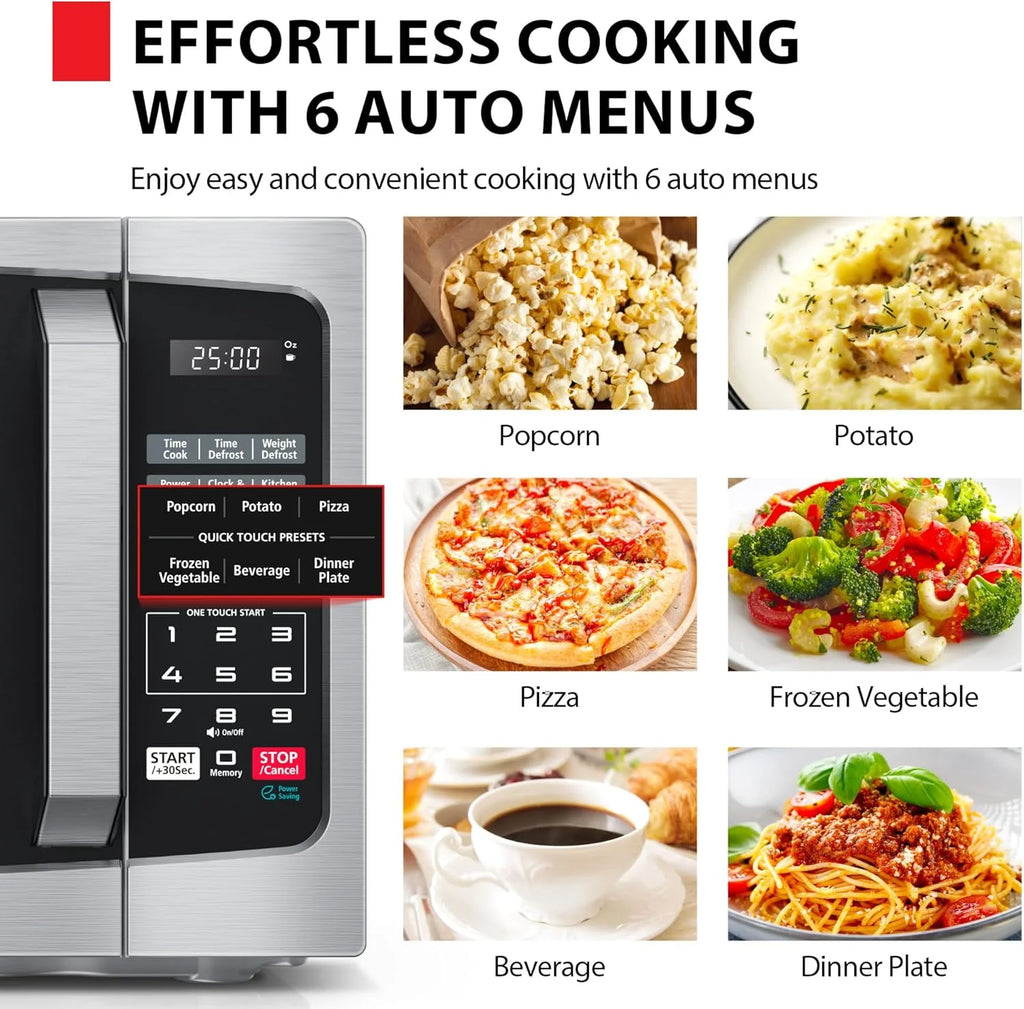 TOSHIBA 0.9 Cu Ft Microwave Oven, 6 Auto Menus, Mute Function, Child Lock, 900W, Stainless Steel