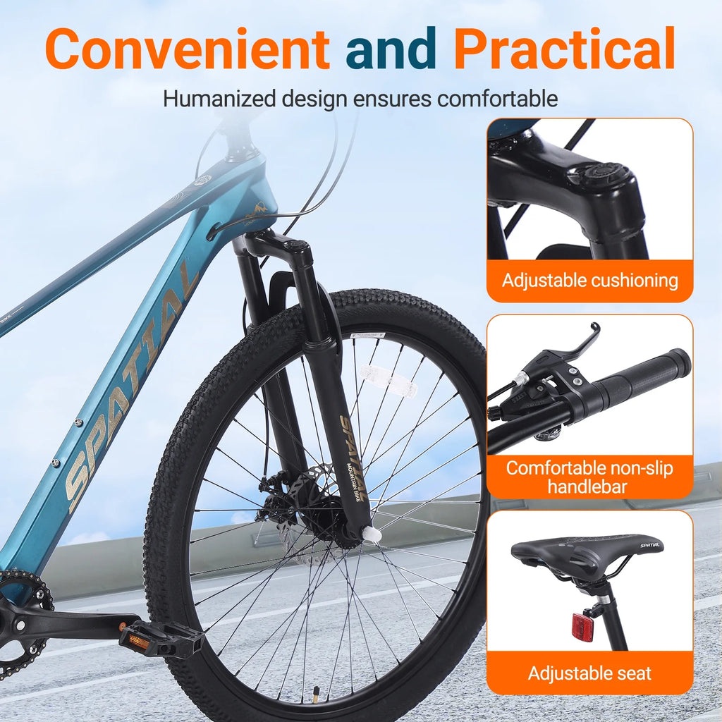 SPATIAL 24/26/27.5/29 inch Mountain Bike,8/21 Speed Lightweight Aluminum Magensium Frame Mountain Bicycle,Fits Men Women Teenagers Adult Disc Brake MTB Bicycle