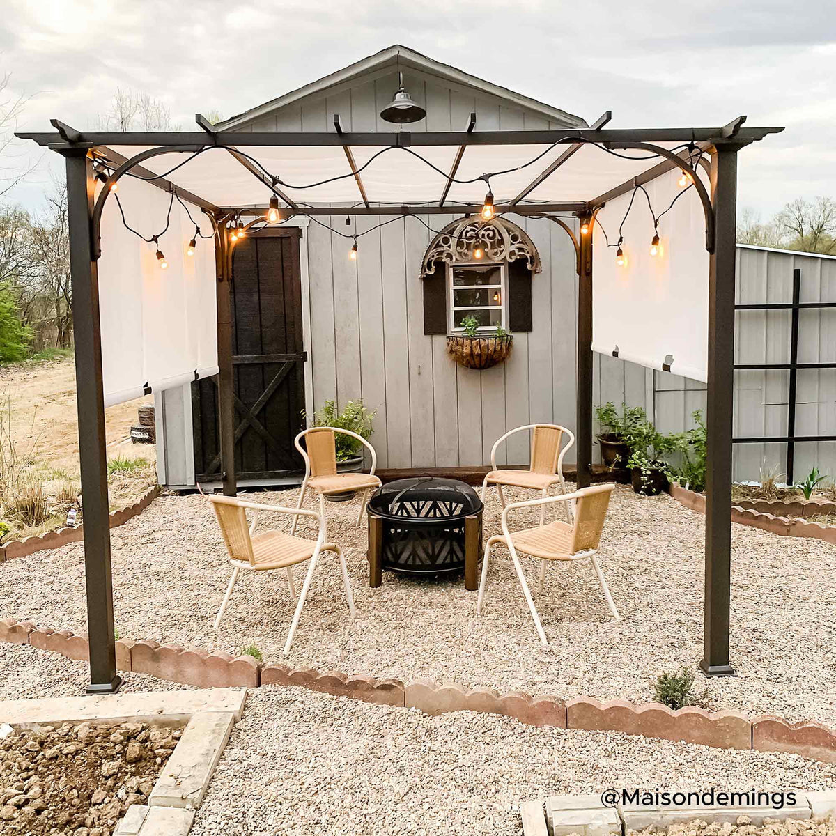Sunjoy Diego 10x10 ft. Outdoor Patio Brown Steel Classic Frame Pergola with Retractable White Canopy Shade for Backyard, Garden Activities