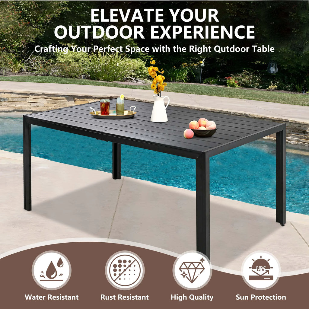 7 Piece Outdoor Dining Set, Patio Dining Table Set for 6 Persons, Garden Patio Textilene Dining Furniture Set with Plastic-Wood Tabletop, Dining Table Chairs Conversation Set for Deck Patio
