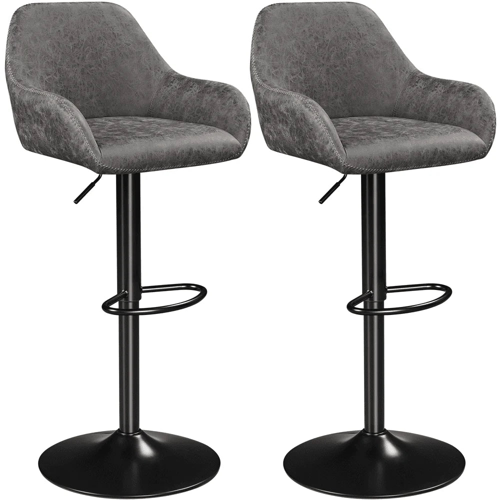 Smile Mart Adjustable Vintage Faux Leather Bar Stools with Backrest, Set of 2, Gray